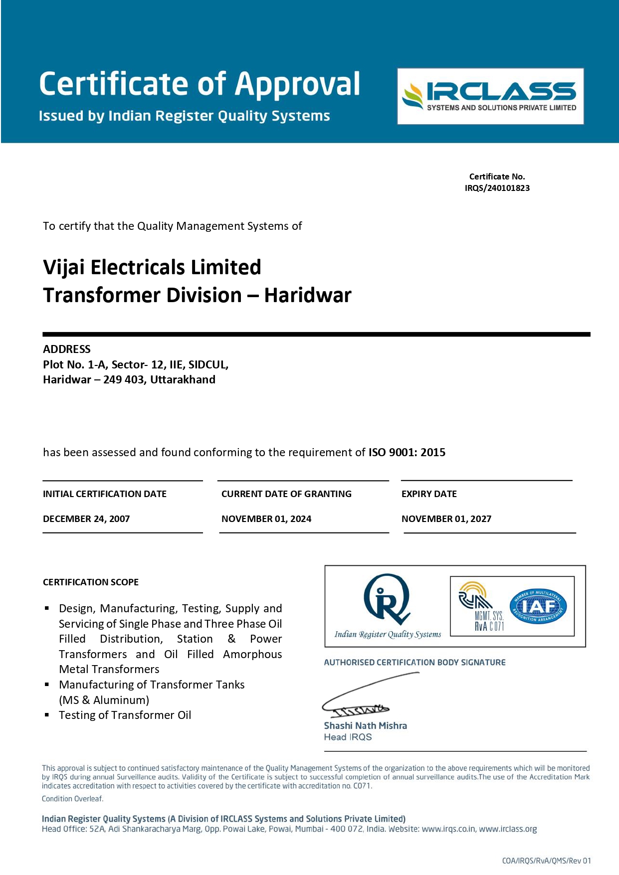 ISO 9001 Certificate